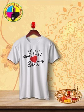 Round Neck White Colour Cotton T-shirt For Little Sister
